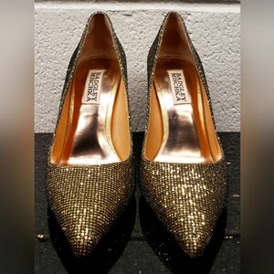 Badgley Mishka Champagne Glitter High Heels Size 5.5